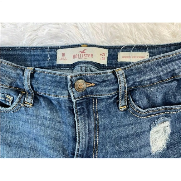 Hollister High Rise Super Skinny Jeans Sz 1 25x30 Super Distressed Denim - Picture 3 of 11